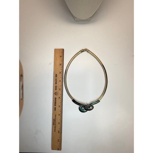 Vintage unsigned enamel & omega chain statement necklace - Picture 3 of 6